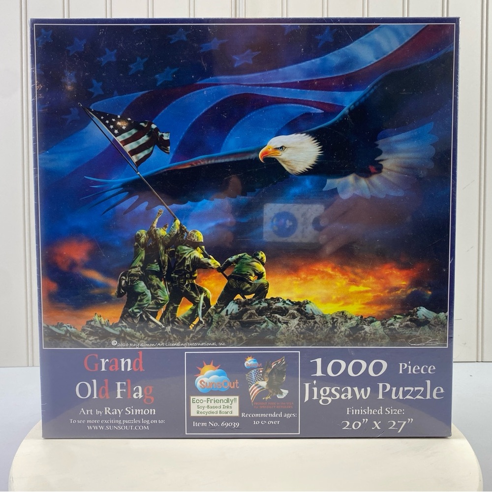 Grand Old Flag 1000 Piece Jigsaw Puzzle Eagle Military Finished size 20” x 27”